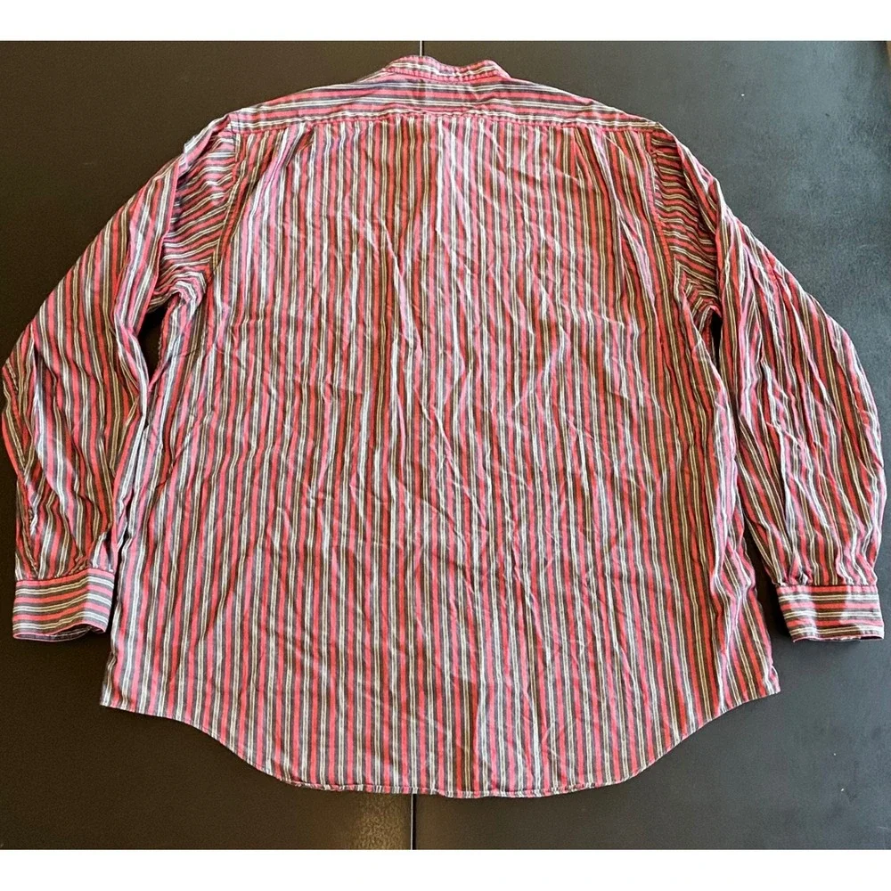 VTG J Crew Outfitters Mens XL Grandad Band Collar Shirt Striped Cotton Hong Kong